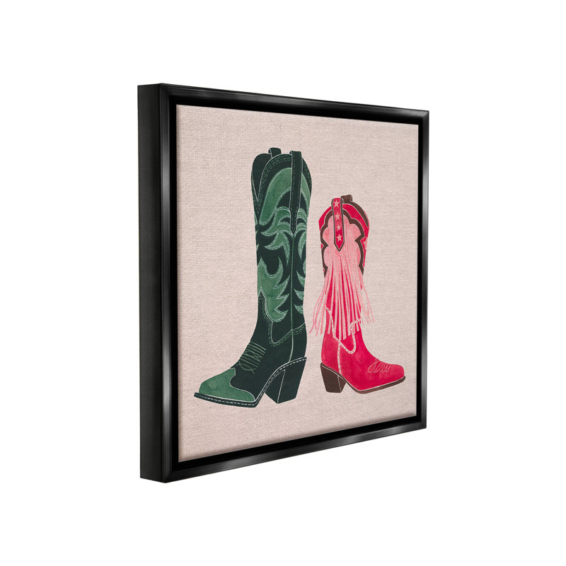 «Cowboy & Cowgirl bottes Floater Frame» par Grace Popp sur, Cadre flottant noir de jais, H 18 po x l 18 po