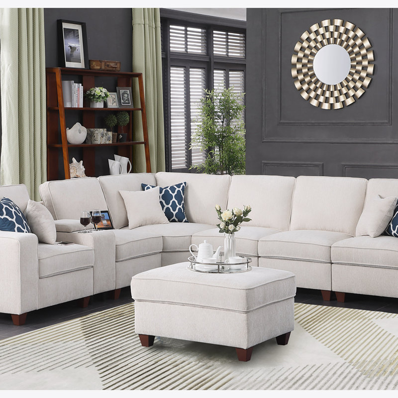 Canapé modulaire avec repose-pieds Reedsport, Chenille beige