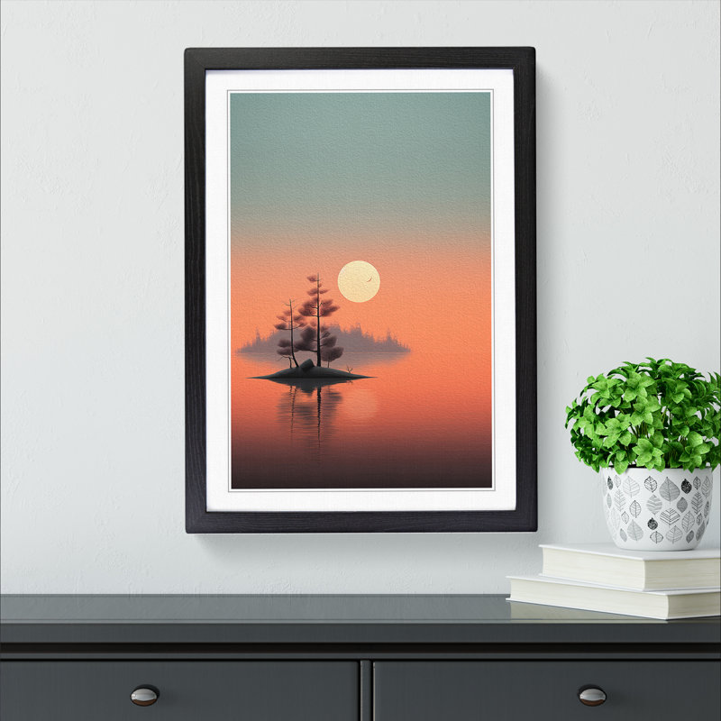 Lake Minimalism No.2 - Single Picture Frame Print on Wood, Black Framed, 34cm H x 25cm W