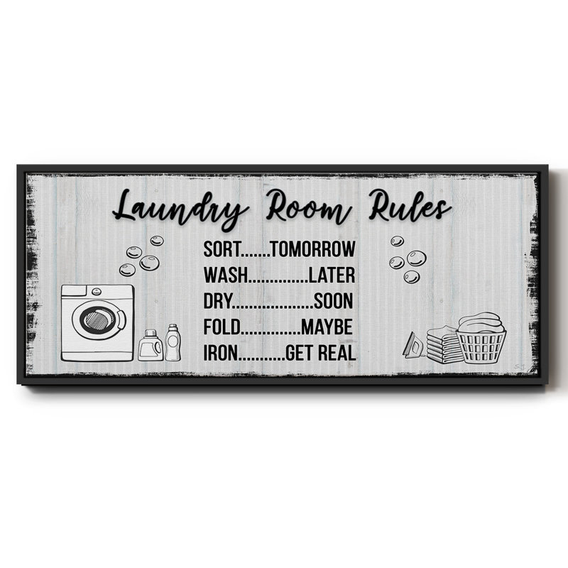 Laundry Room Rules - Toile encadrée, H 20 po x l 50 po