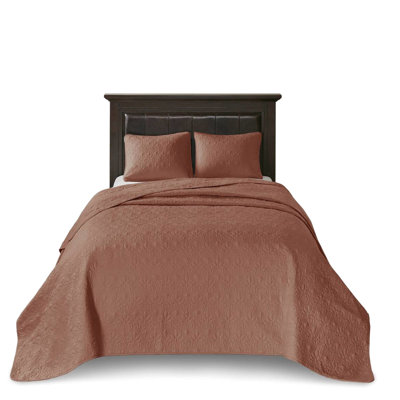 3 Piece Reversible Bedspread For Queen In Red, With Quilting High Depth Mattress, Comfort - Preserving Pre Washed Cotton Filling, And Two Matching Shams Clay Red Size Bed, To Drape Well On Comfortable