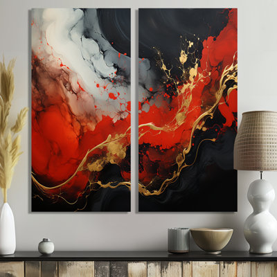 «Red and Gold Marble Fire II», reproduction d'art sur toile