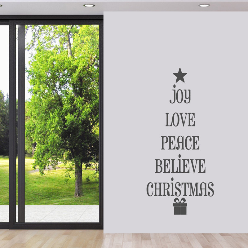 Décalcomanie murale mots d’arbre de noël Bethea, Gris foncé