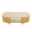 Table basse ovale cannelée avec rangement pour le salon, bois d'hévéa massif, 1 tablette et 2 portes de rangement ouvertes, 47 po-1650468216