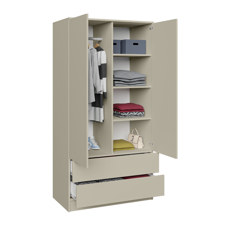2 Door Manufactured Wood Wardrobe, Grey