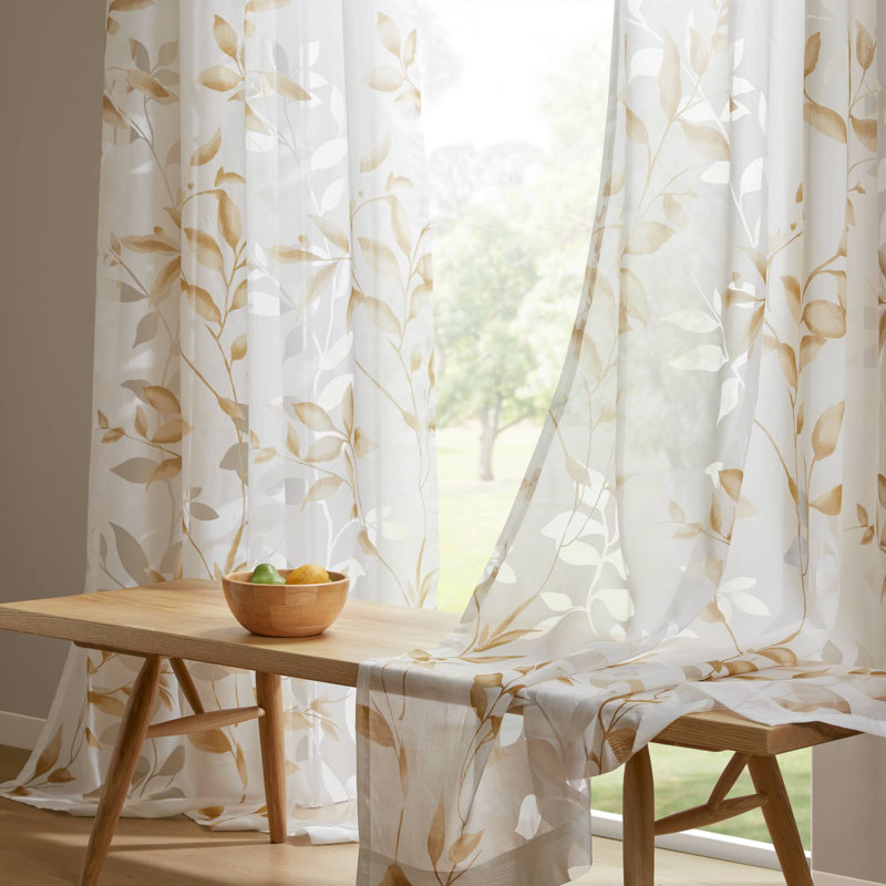 Madison Park Cecily Yellow Floral Printed Burnout Sheer Grommet Single 50x84" Curtain Panel, Yellow, 50" W x 84" L