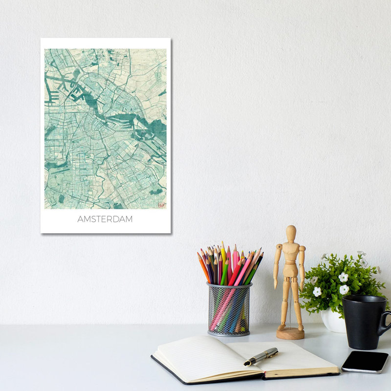 Amsterdam Vintage Urban Blueprint Map by Hubert Roguski - Wrapped Canvas Print, 20.32 cm H x 30.48 cm W