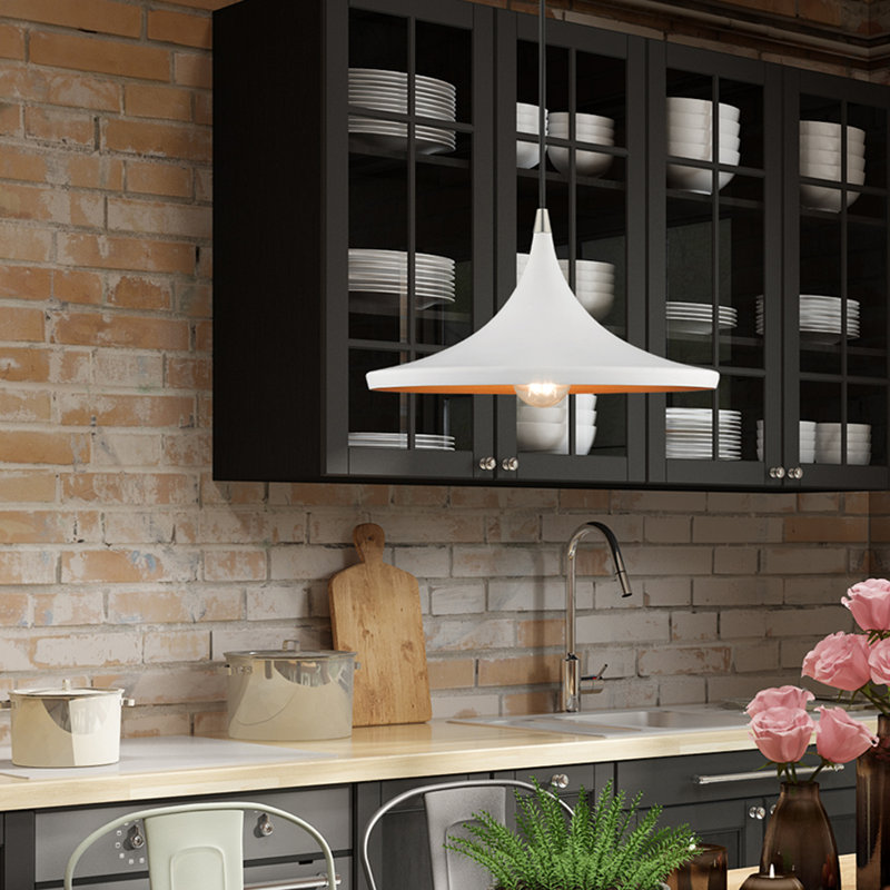 Luminaire suspendu conique à 1 lumière Zanaiya, Blanc