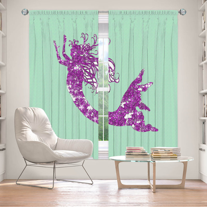 Paire de rideaux obscurcissant en polyester Rossy, L 40 po x L 82 po, Menthe / violet / vert