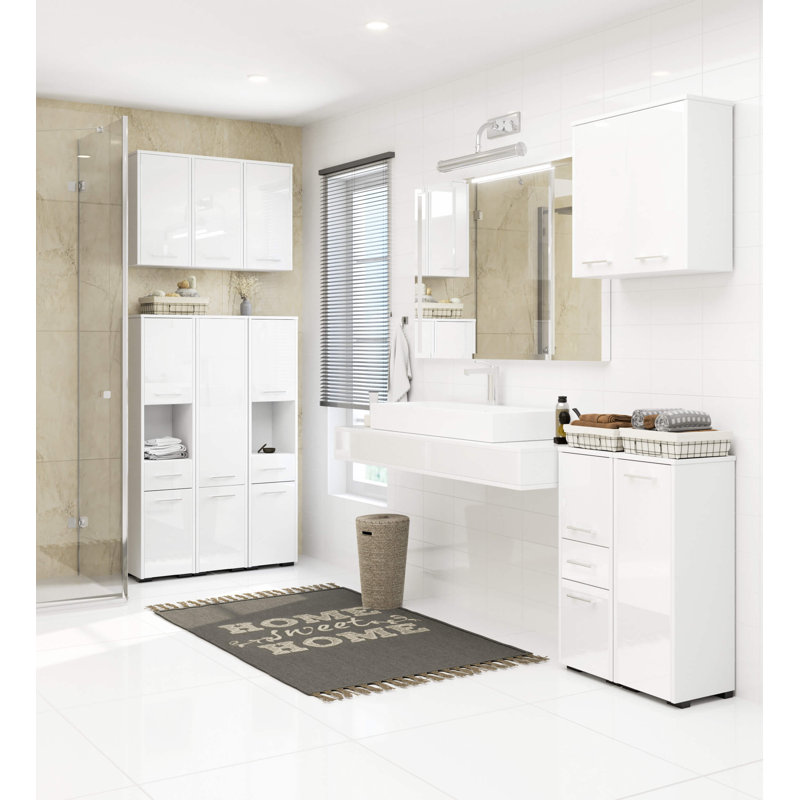 Evyana Bathroom Cabinet, White/White Gloss