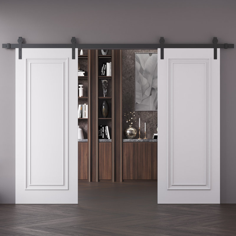 Double porte de grange | Émail blanc IMPÉRIAL 1811 | Ensemble de rails | Portes intérieures solides, 56 po x 96 po