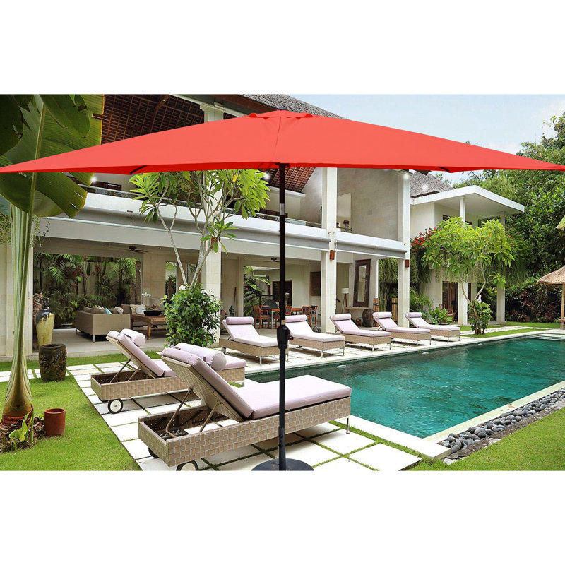 Parasol de patio extérieur de 9 pi x 6 pi - Auvent protégé contre la rouille avec inclinaison pour l'eau, la manivelle et la piscine de la cour arrière