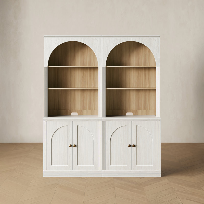 Ensemble de 2 armoires de bibliothèque cintrées avec portes, blanches, White
