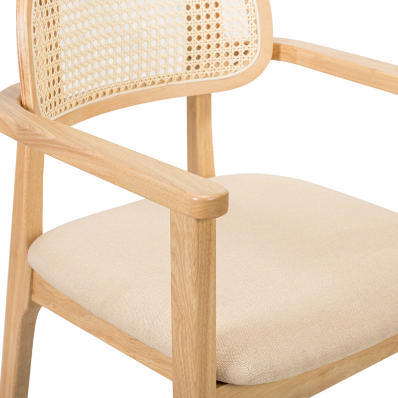 Chaises de salle à manger en PE avec assise rembourrée et structure en bois PE, Naturel, 2