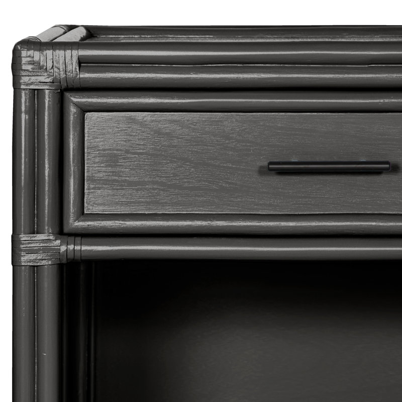 Clara Collection 1 - Drawer Rattan Nightstand, Black