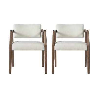 Fauteuils de salle à manger rembourrés en tissu d'hévéa de style Mid-Century Benson avec accoudoirs intégrés en bois pour salle à manger, cuisine et salon
