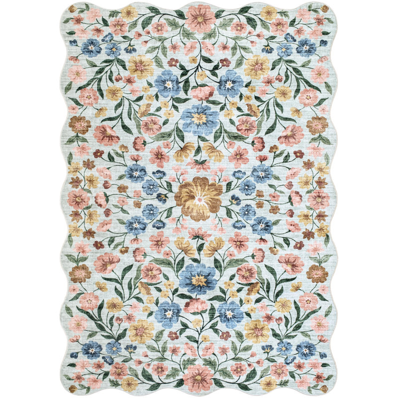 Eavan  Machine Woven Rug, Rectangle 7'6" x 9'5", Blue/Brown/Pink/Tan/Teal/Green