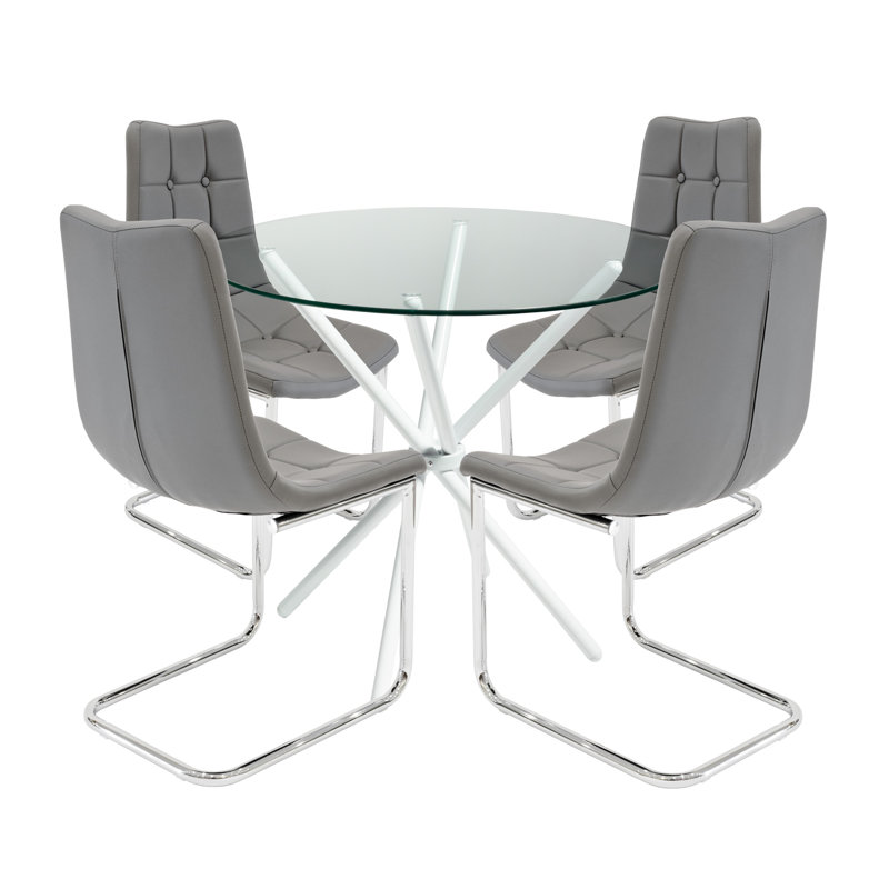 Derby 4 - Person Dining Set, Grey, Chrome