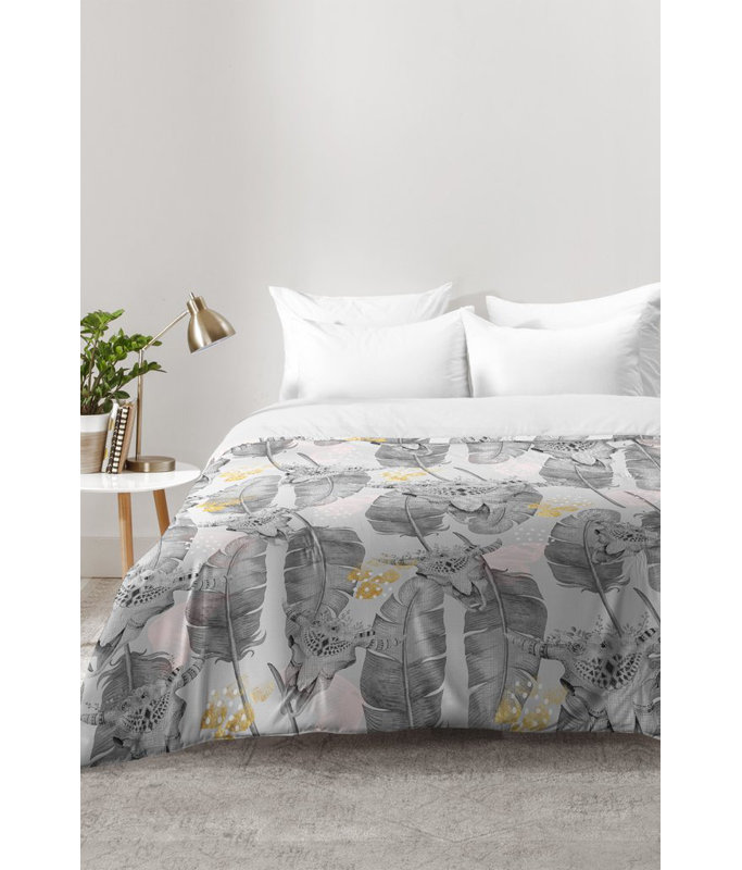 Ensemble d'édredon crâne boho et plumes, Édredon double / grand + 2 taies décoratives sta