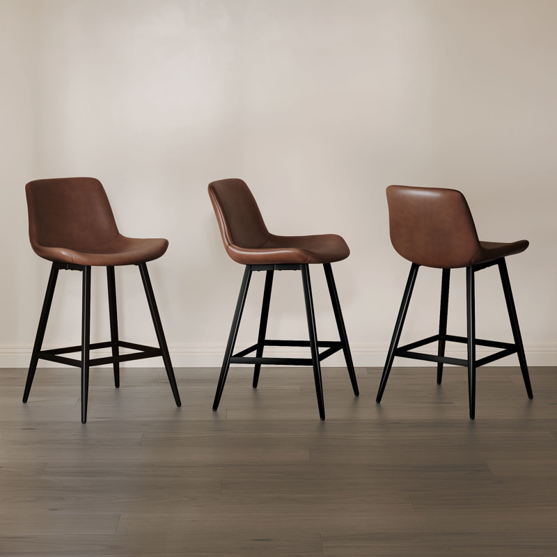 Cannell Upholstered Counter Stool with Metal Frame, Black/Dark Brown