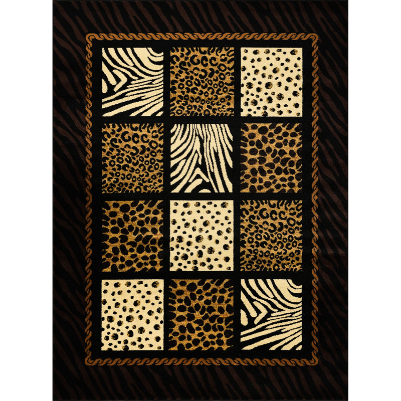 2.49 Lb Black Multi Animal Print Area Rug, Rectangle Shape, Wild Style, Machine-woven, 100% Polypropylene With Jute Backing, Stain , 0.39” Pile For Under Furniture 2 Ft. X 3 Rug Zebra, Leopard, Tiger