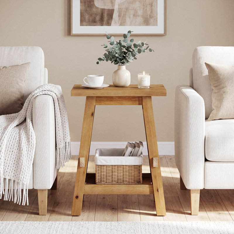 2-Tier Solid Wood End Table