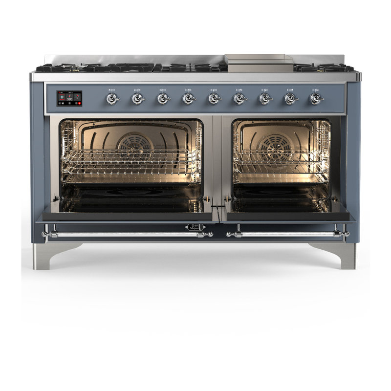 Majestic III Series 60 Inch Dual Fuel Range with 7 Sealed Burners, Griddle, in Blue Grey (Liquid Propane, Burnished Trim)