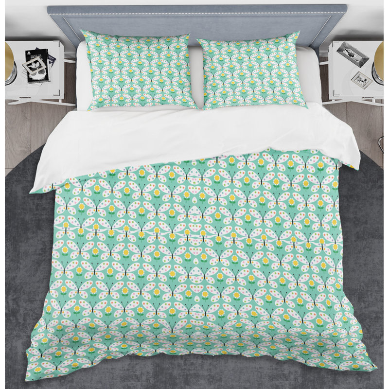 Retro Butterflies I - Ensemble de housse de couette à motif abstrait en microfibre
