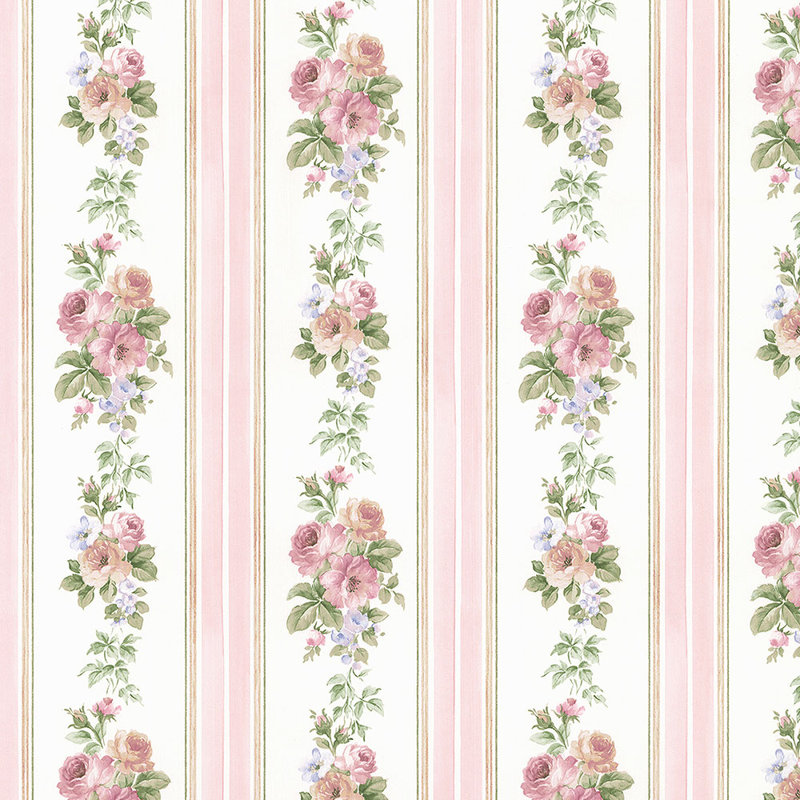 Rouleau de papier peint lisse L 32,7 pi x l 20,5 po Clarksville, Rose / blanc / vert