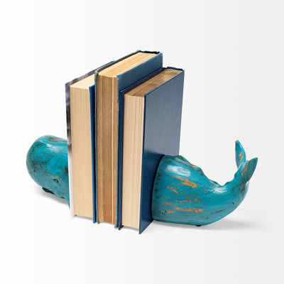 Serre-livres rustique en forme de baleine bleu turquoise
