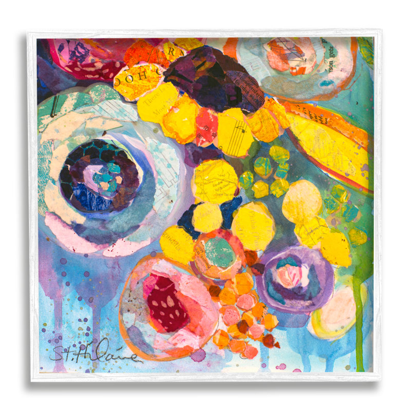 «Abstract Bold Flower», peinture sur bois encadrée, H 12 po x l 12 po x P 1,5 po, Giclée encadrée blanc bord de mer