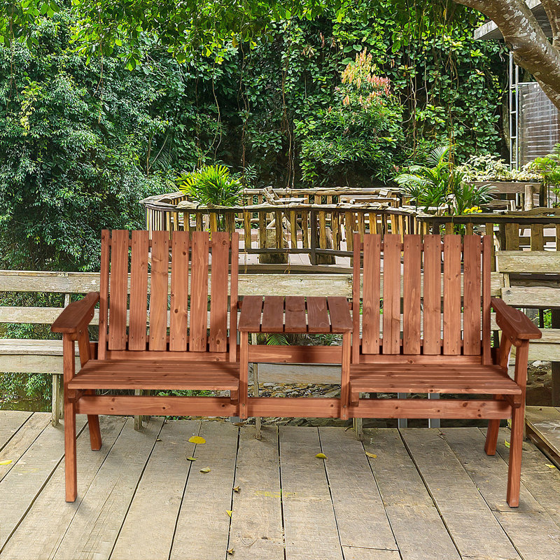 Banc de patio, banc de jardin avec table centrale et trou pour parasol, banc d'extérieur en bois pour patio, porche, bord de piscine, balcon