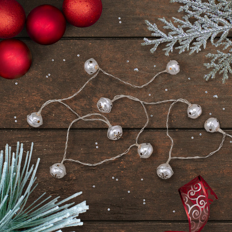 Cloches de Noël 10 lumières à DEL 10 fils en cuivre 5,5 pi, Rouge