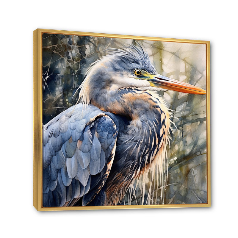 «Graceful Heron Waterbird II», reproduction sur toile, Cadre flottant doré, 44" H x 44" W