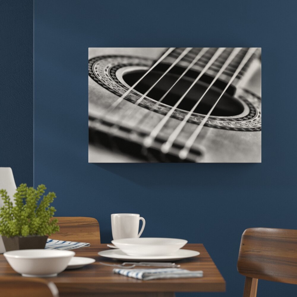 Leinwandbild Gitarrensaiten, Music in Monochrom