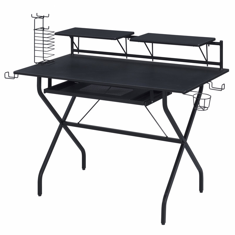 Black Computer Desk With Keyboard Tray