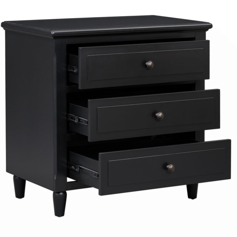3-Drawer Nightstand Storage Wood Cabinet, Black
