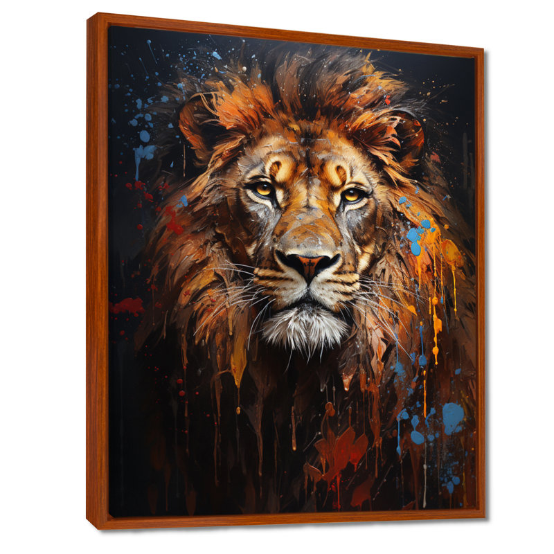 Photographie de lion avec I - reproduction sur toile, H 32 po x l 24 po x P 1 po, Cadre flottant brun