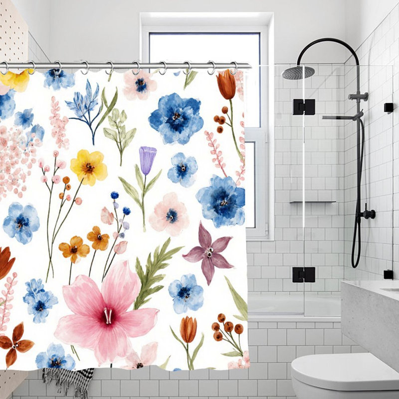 Rideaux de douche pastel à motif floral pour salle de bain, 71 po x 71 po, Motif floral rose 4