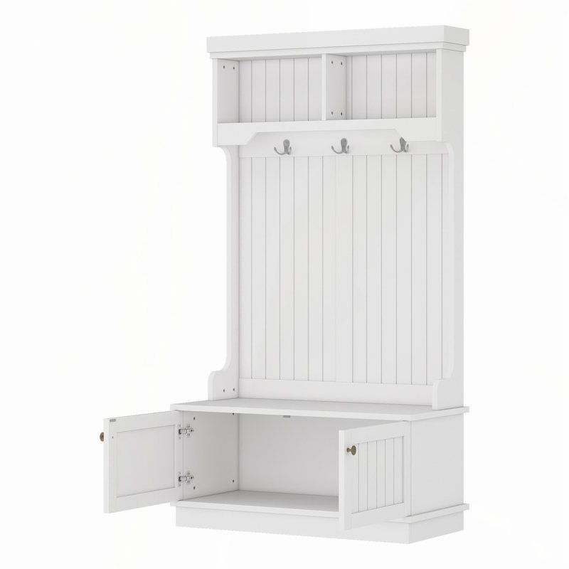 Hall Tree with Storage Shoe Bench for Entryway and Hallway, 4-in-1 Design Coat Racks with Hooks for Living Room, White, White