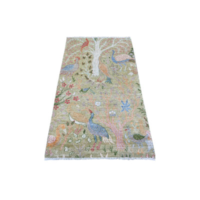 Tapis oriental rectangulaire en laine vert noué à la main 3 pi 0 po x 5 pi 2 po - MOA10274412