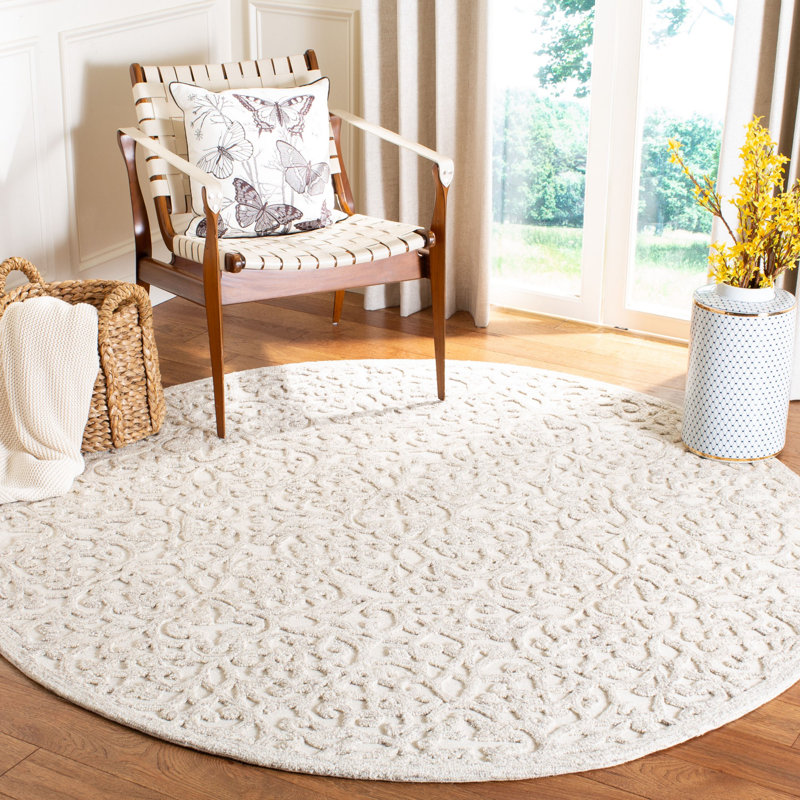 Sarina Trace Hand Tufted Wool And Cotton With Latex Abstract Rug, Round 6'