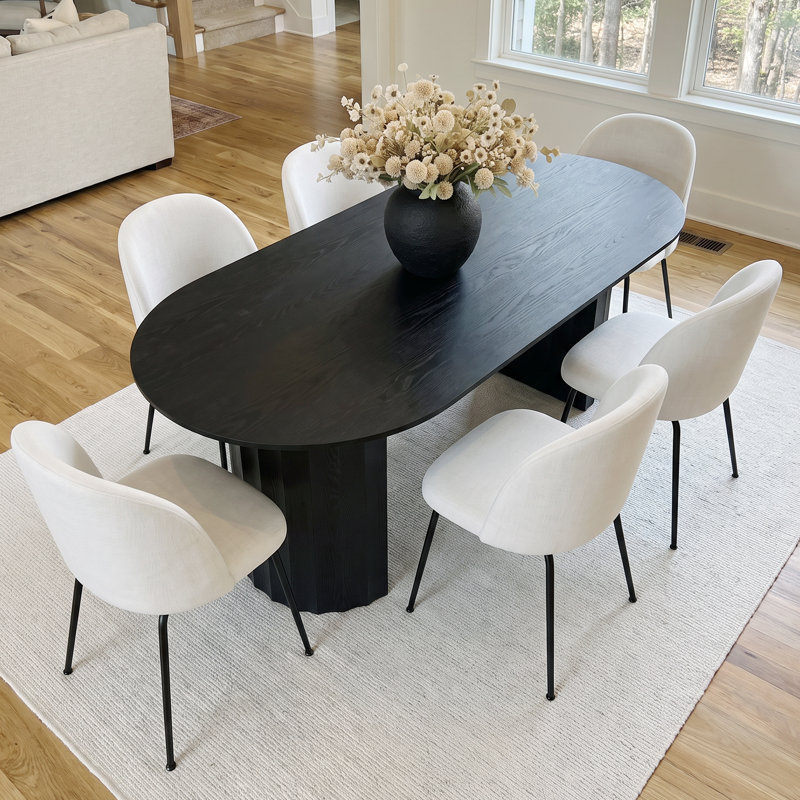 Ensemble de table de salle à manger 79 "ovale noire 79" avec 6 chaises de salle à manger rembourrées blanches, base double piédestal