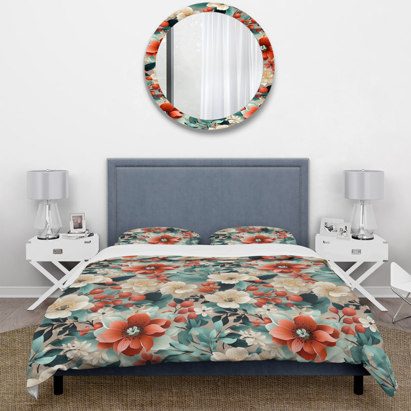 Ensemble de housse de couette Coral Gingham, Housse de couette pour très grand lit et 2 très
