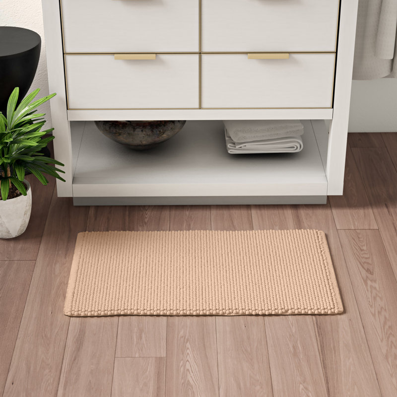 Anicette Cotton Blend Non-Slip Bath Rug, Beige