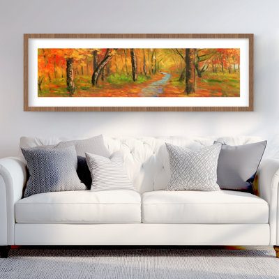 «Autumn Trail in the Forest - Trees», reproduction d'art contemporain encadrée
