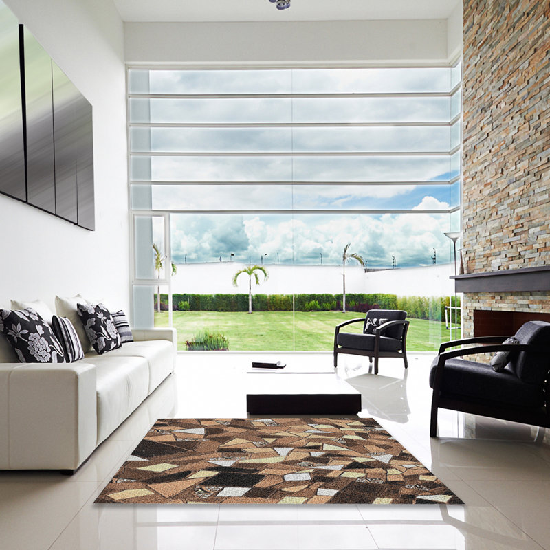 Tapis noir/beige à motifs Otisfield, Carré 3 pi