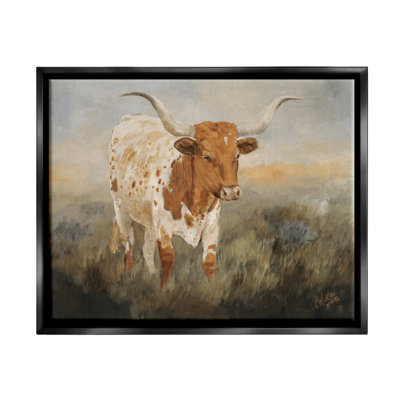 Art mural sur toile flottant Union Rustic Longhorn