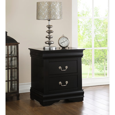 Table de chevet à finition noire avec glissières en métal lisse - l 21 po x H 24 po x P 15 po avec tiroirs de 21 po de profondeur