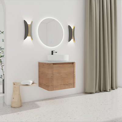 Meuble-lavabo mural 24 po avec lavabo d'art en céramique et porte à fermeture en douceur, emballage KD, contreplaqué